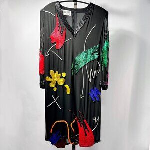 FABRICE Silhouette Vintage Knee-Length Beaded Dress 12